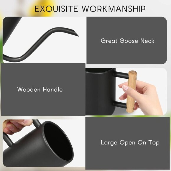 Watering Can for Indoor Plants, 35 oz/1000 ml Metal Stainless Steel Pot with Lon - Picture 6 of 7